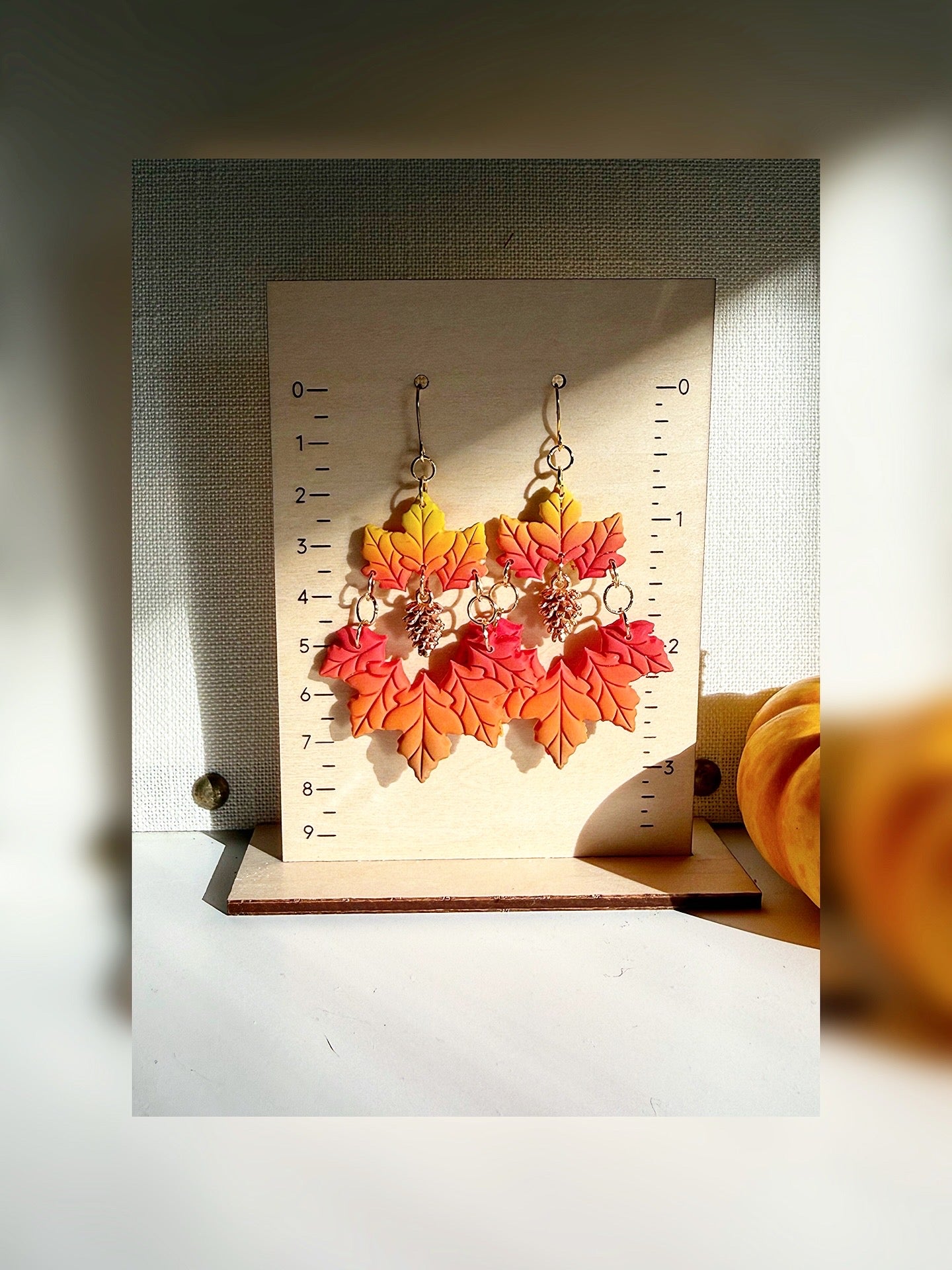 Autumn Ember Earrings – Falling Leaves and Pinecone Charms