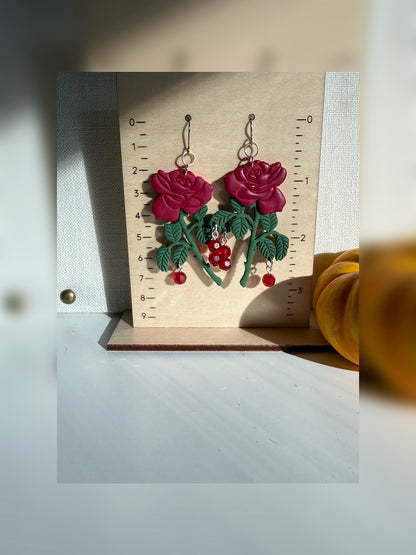 Cara Mia Earrings – Polymer Clay Rose Earrings Inspired by Gothic Romance