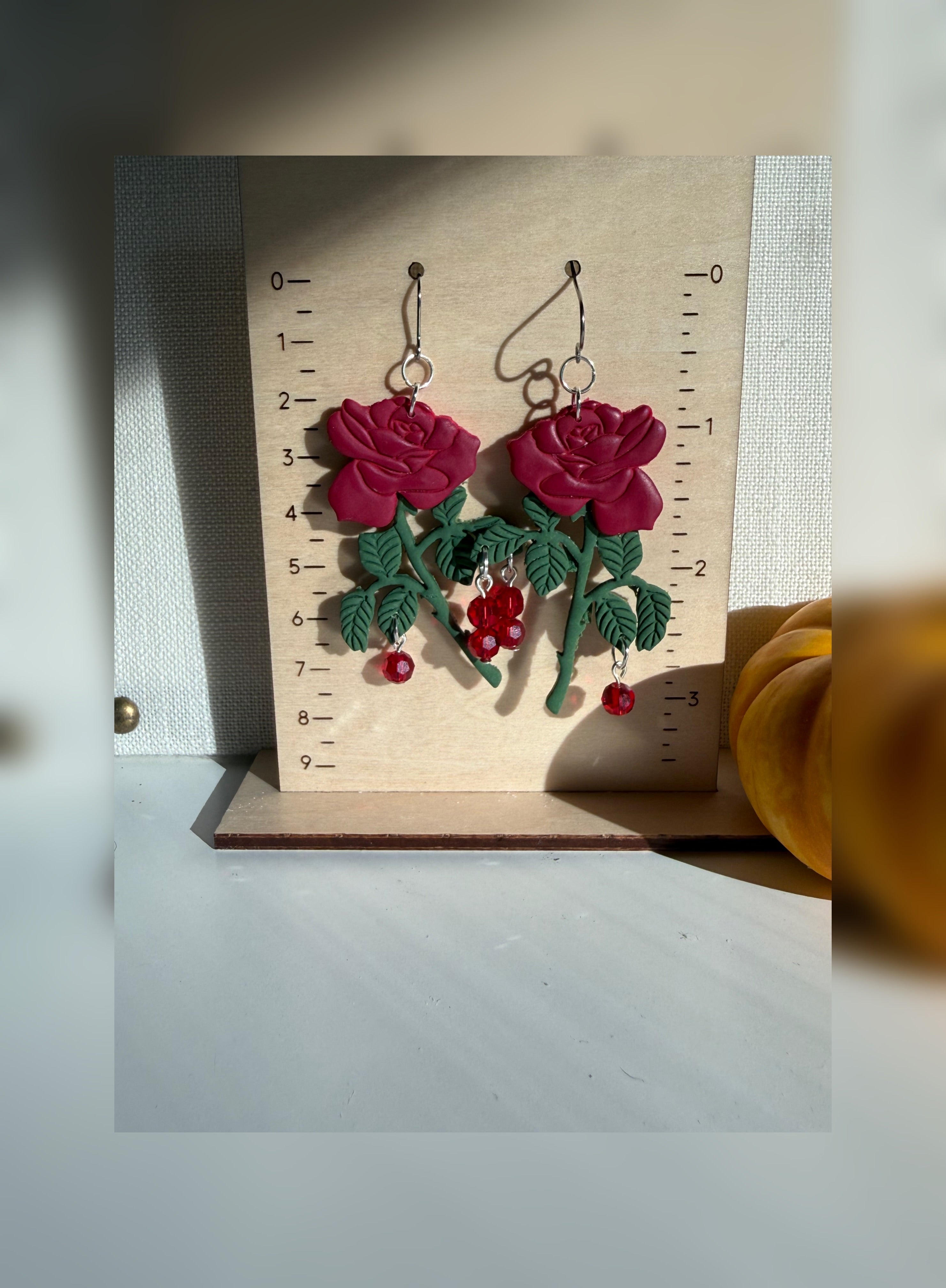 Cara Mia Earrings – Polymer Clay Rose Earrings Inspired by Gothic Romance