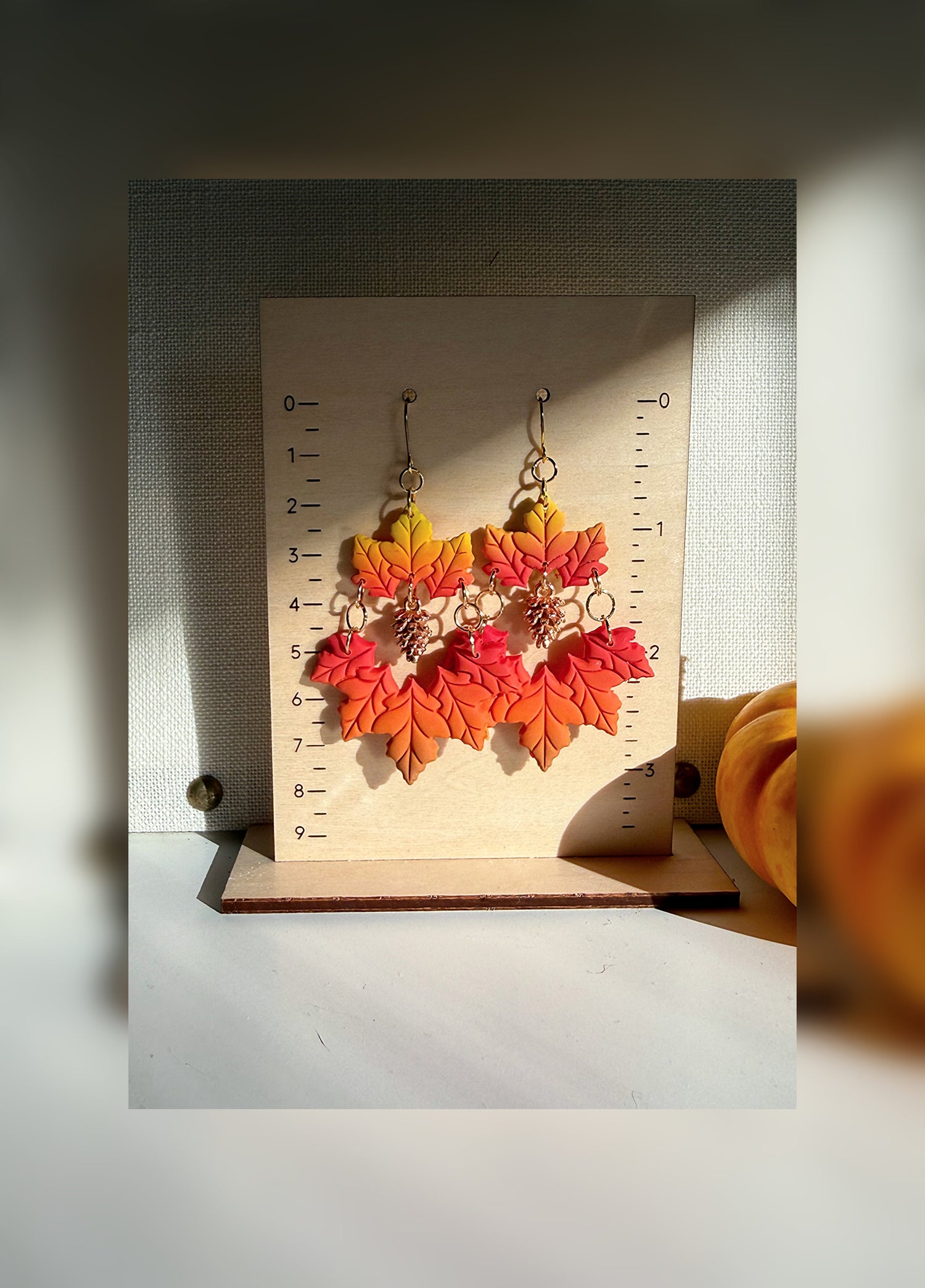 Autumn Ember Earrings – Falling Leaves and Pinecone Charms