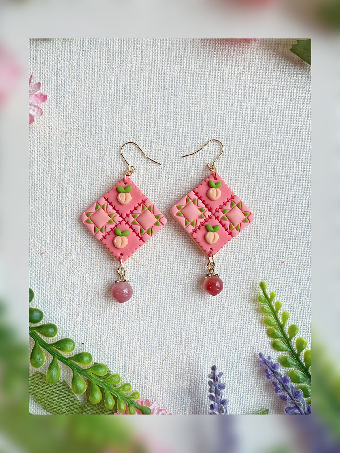 🍑 Peach Picnic Square Earrings - Limited Edition
