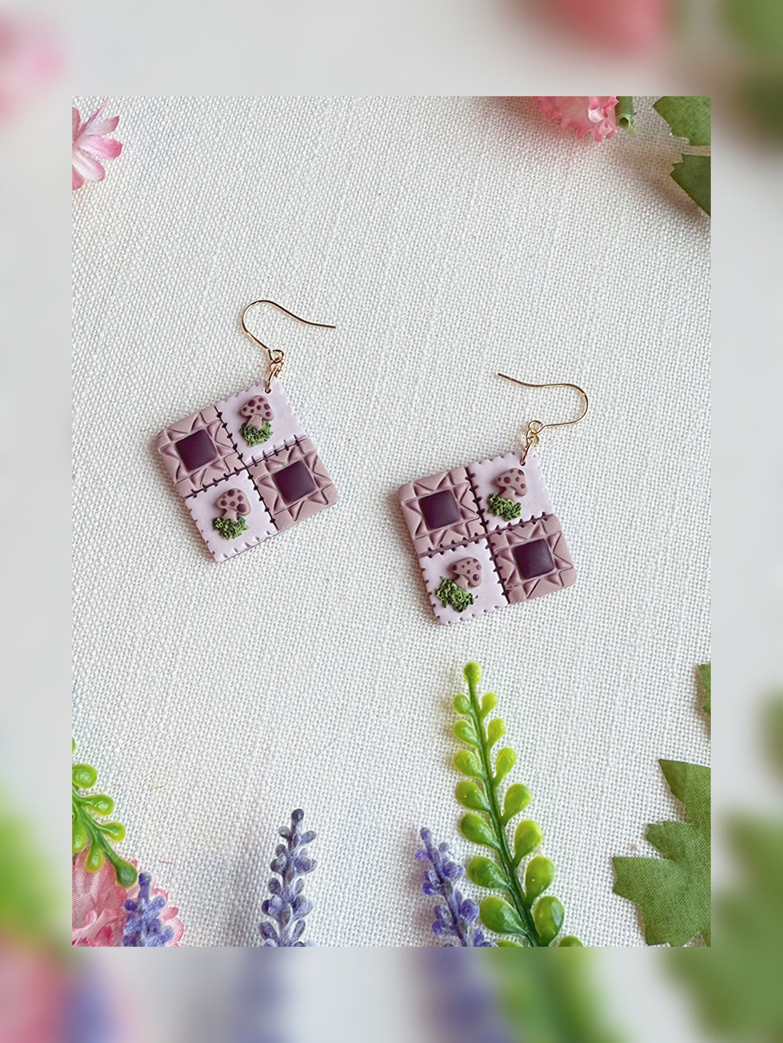 🍄 Mushroom Mending Square Earrings